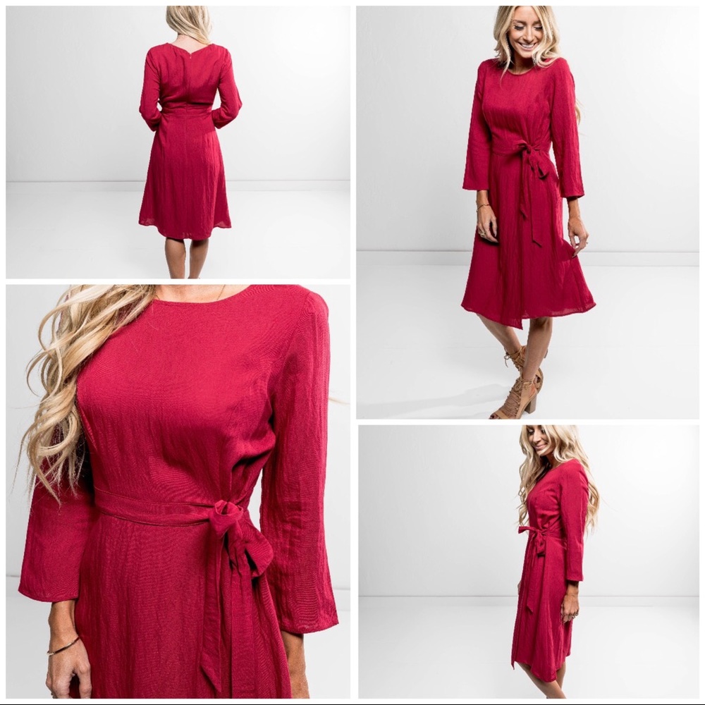 Gorgeous cherry red lineny lined dress * Boutique